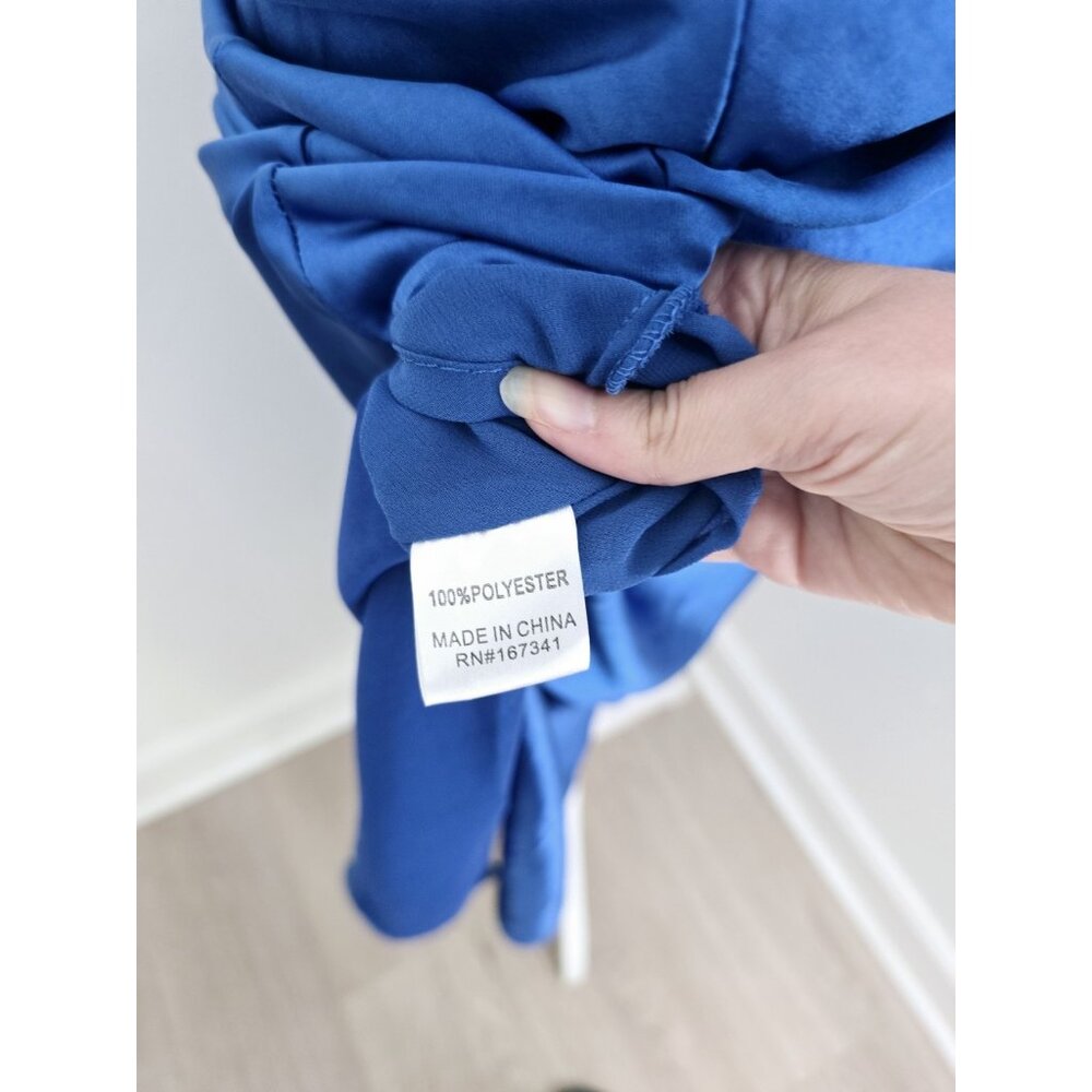 Hello Molly Oceanic Eyes Satin Royal Blue Cut Out Slit Sleeveless Maxi Dress S 4 - Picture 12 of 15